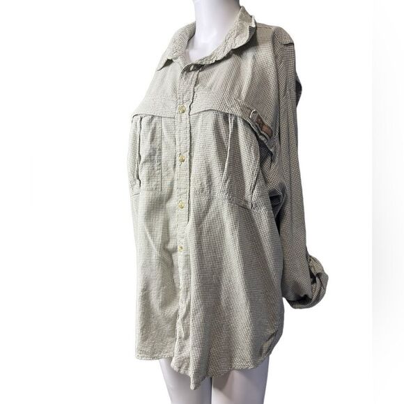 Columbia Vintage Mesh Gingham Check Button Down Shirt Green & White Size Medium - Picture 1 of 6